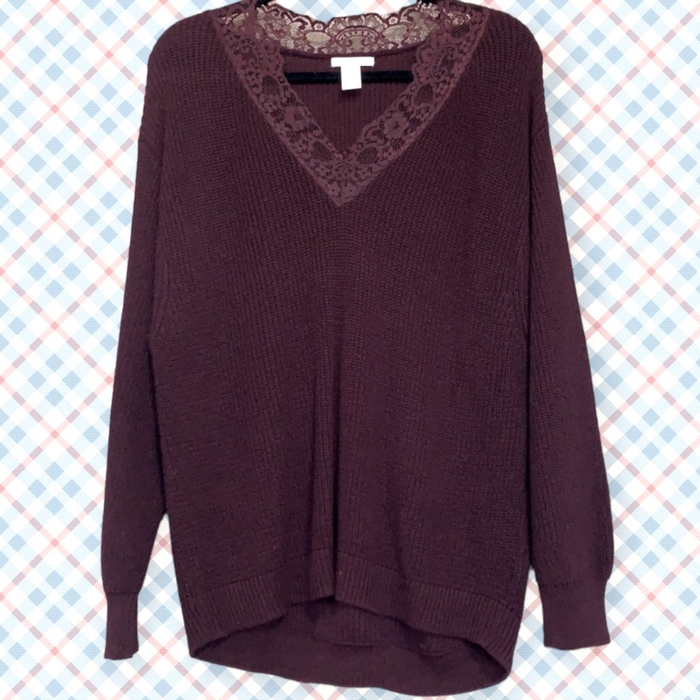 H&M High-Low Oversized Sweater w/ Lace Detail